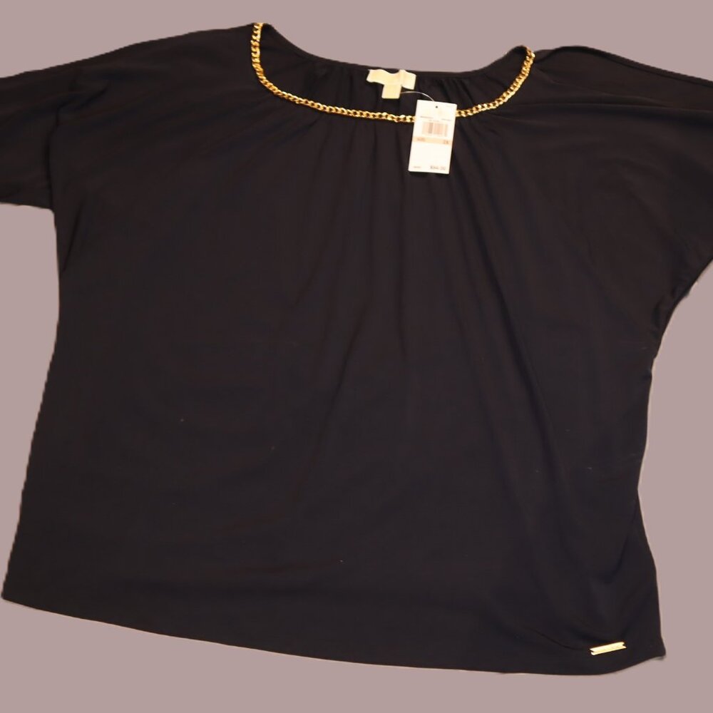 Michael Kors Navy Chain-Neck Blouse – Size 2X (NWT)